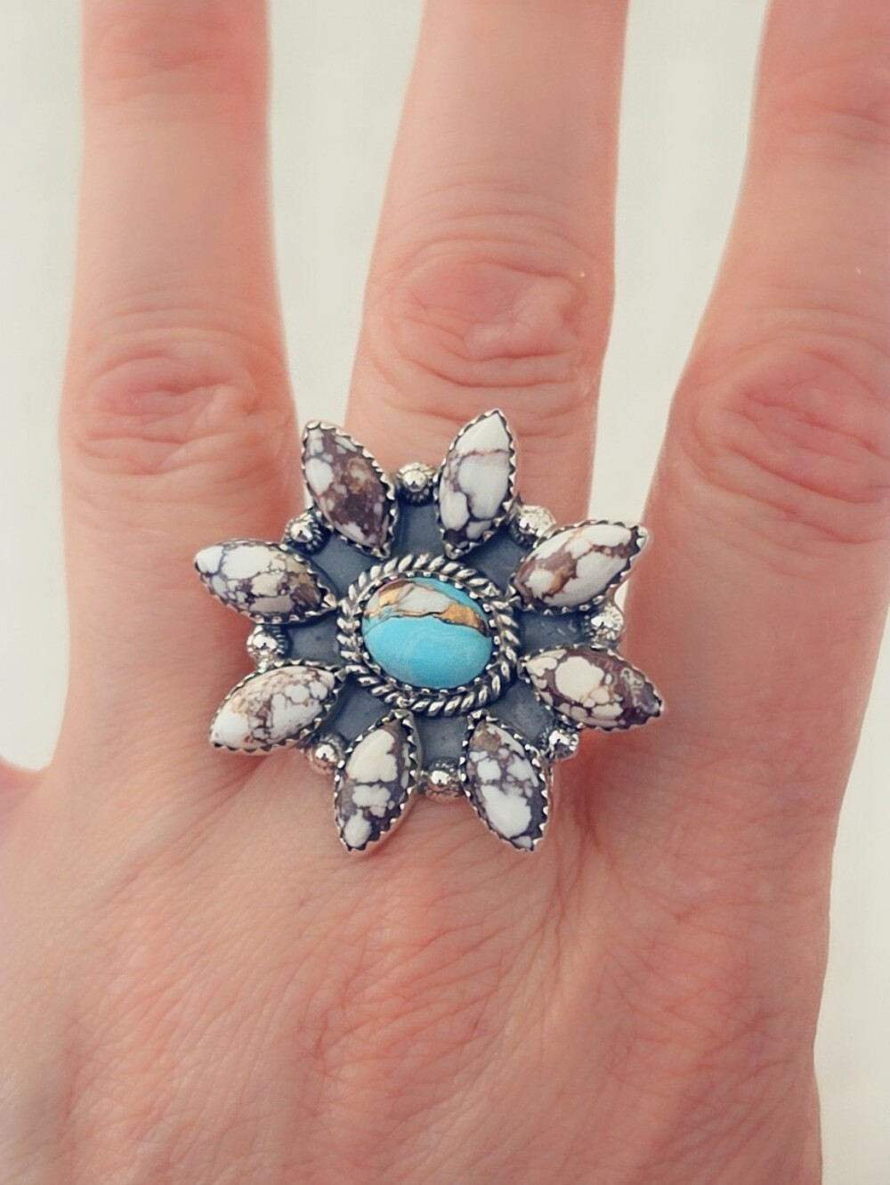 Wild Horse & Turquoise 925 Sterling Silver Gemstone Ring